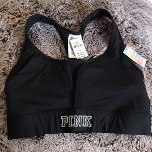Pink Victoria’s Secret Black Sports Bra.